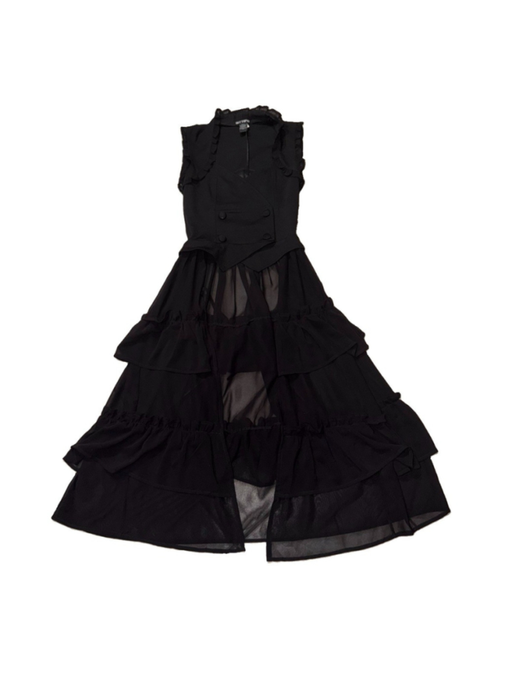 Hot Topic Black Sleeveless Ruffle Tiered Vest Coat